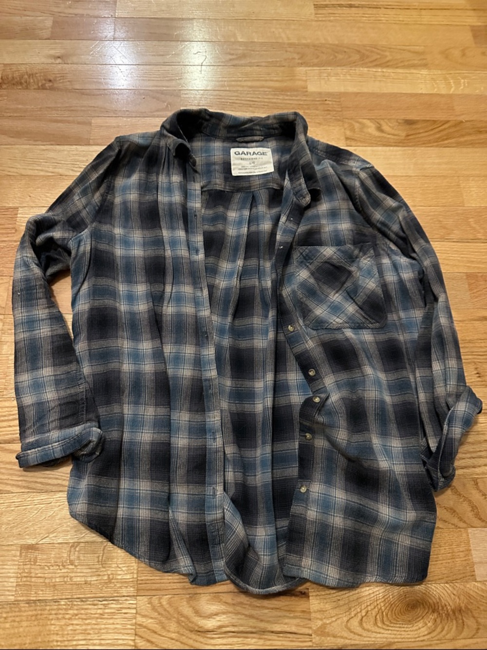 Garage Blue and Gray Plaid Button-Up Shirt